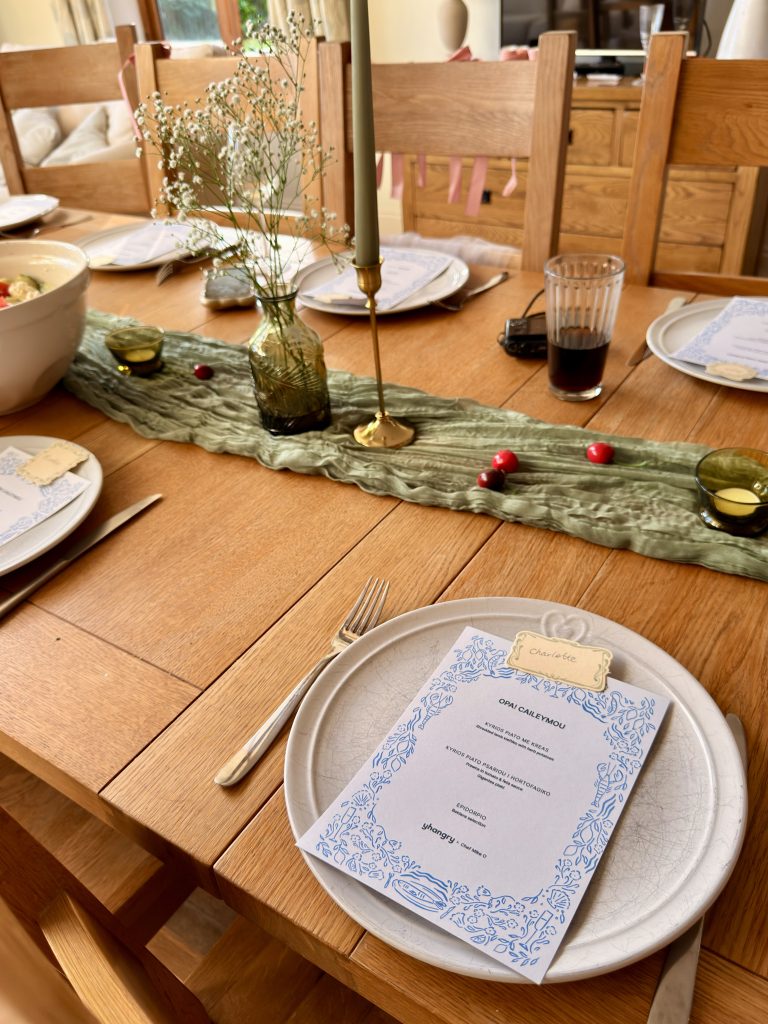 Celebration place setting with menu card and candles